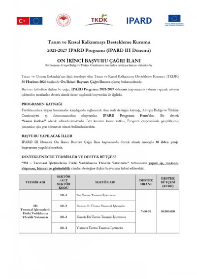 IPARD III Program� 12. Ba�vuru �a�r� �lan� Yay�mland�!