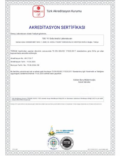 100. Y�l G�da Analiz Laboratuvar� Akredite Edildi